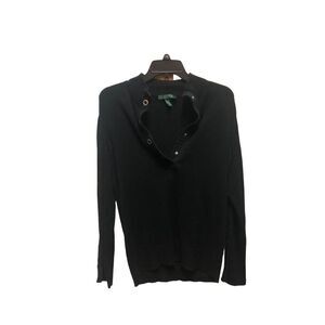 Lauren Ralph Lauren Women’s Black Half Snap Button Up Long Sleeve Collared Sweat